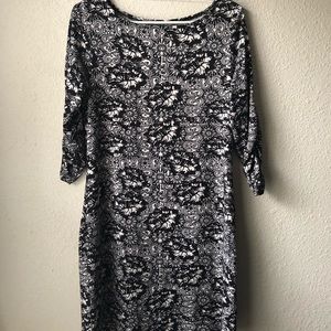 Soybu Black & White 3/4 Sleeve Patterned Dress M